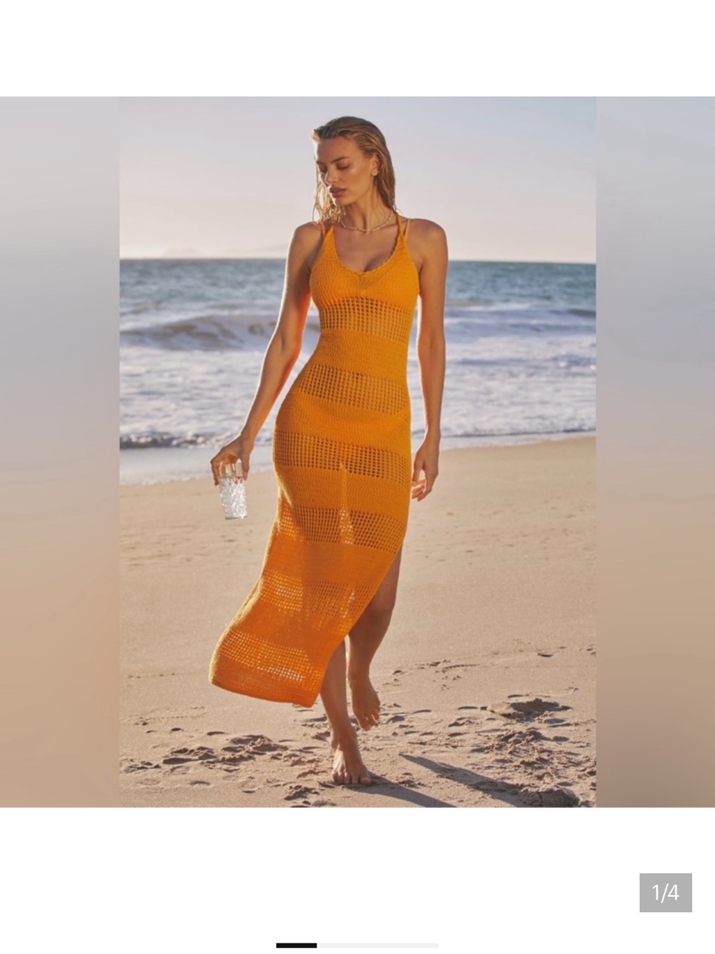 L*Space Orange Crochet Maxi Dress With Crisscross Back